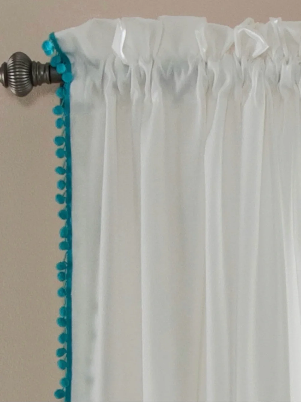 Pom Curtain | Textured, Solid Color Vintage Chic Style Window Panel 2 pack